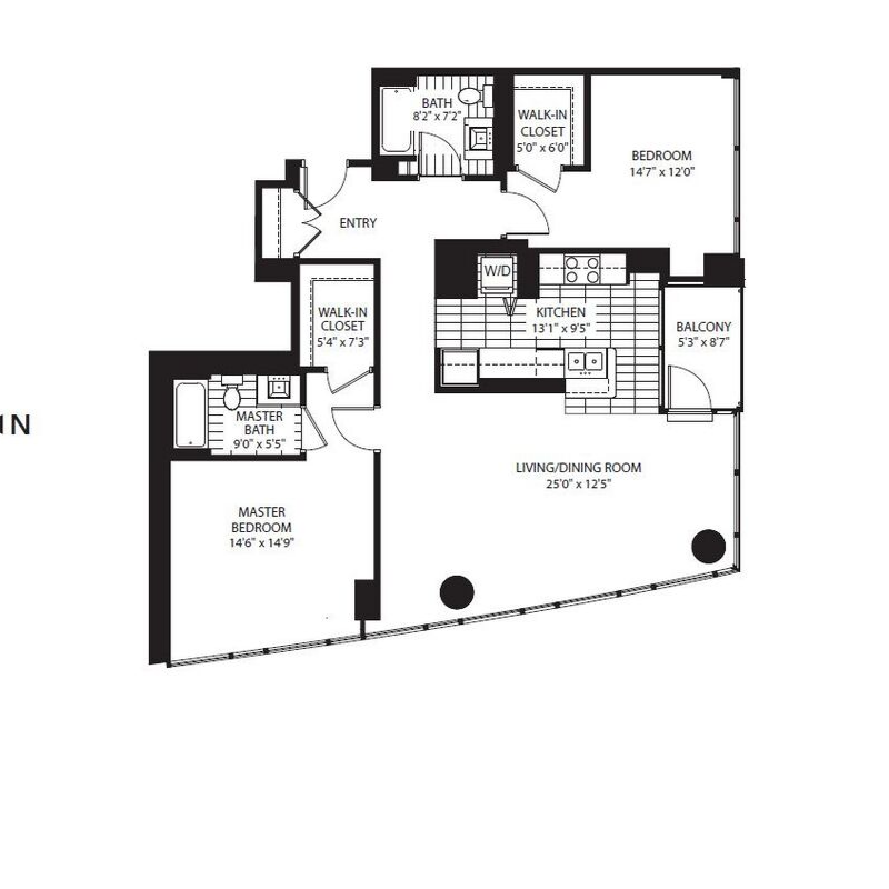 Two Bedroom Style B1 Apartment Floor Plan